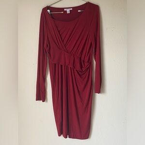Motherhood Maternity Women Empire Waist Long Sleeve Dress - Burgundy - Size M